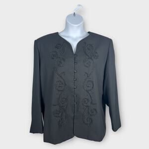 St. Anthony Evening Sz 22W Black Beaded Embroidered‎ Collarless Blazer Jacket